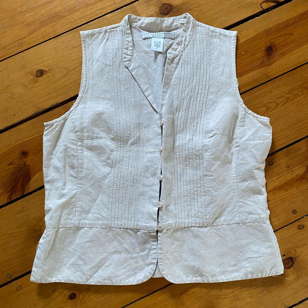 Geoffrey Beene Cream Sleeveless Pintuck Button-Front Tank size 8